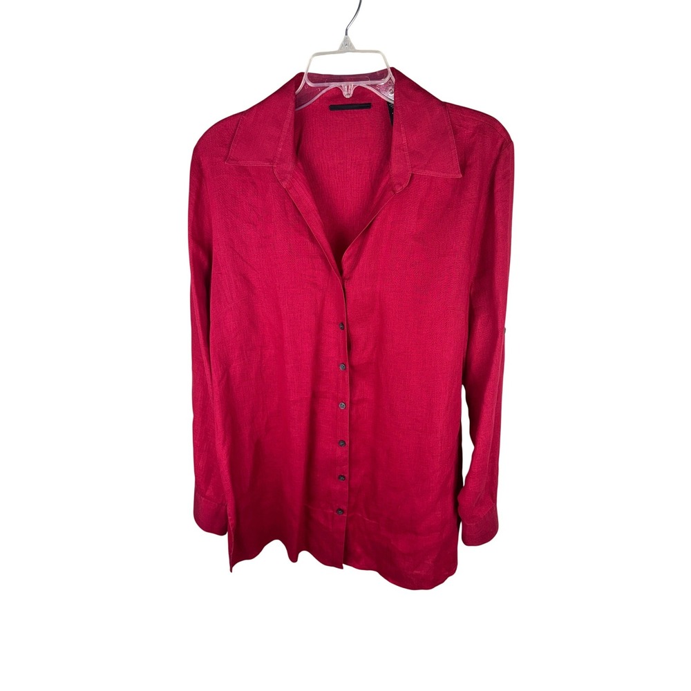 Valerie Stevens Womens Red 100% Linen Long Sleeve‎ Button Down Shirt Size L